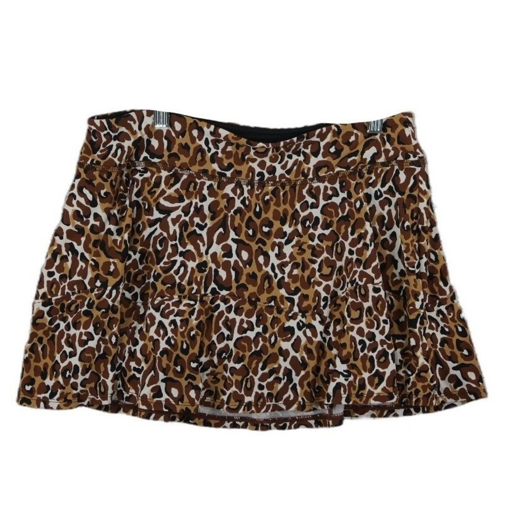 Lilly Pulitzer Luxletic Skort Skirt Women's Size Medium Brown Leopard Tiered